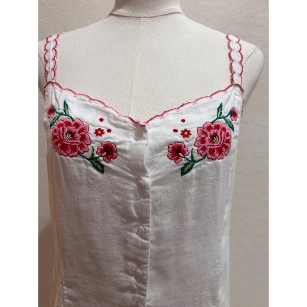 J.Crew Size 8 Embroidered Linen Mini Dress White Floral Cottagecore - Picture 4 of 14